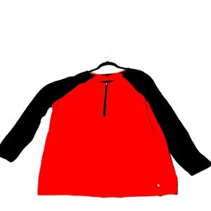 Lauren Ralph Lauren Top Womens 2xl Waffle Knit 1/4 Zip Activewear Orange/Black